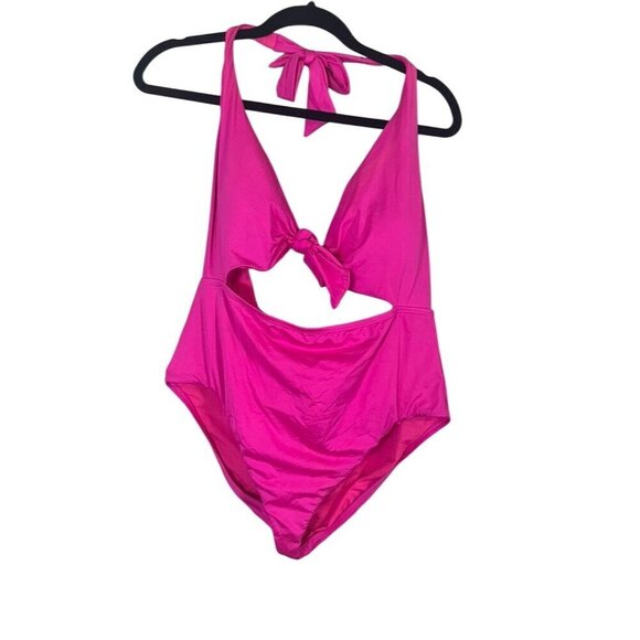 Gibson Latimer Swimsuit Women XL Pink One Piece Halter Bold Summer Tropical 80s - Picture 3 of 11